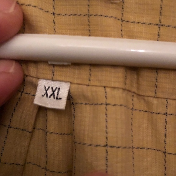 Mustard coloured plaid short sleeve Pierre Cardin xxl button up shirt - used - Picture 5 of 8